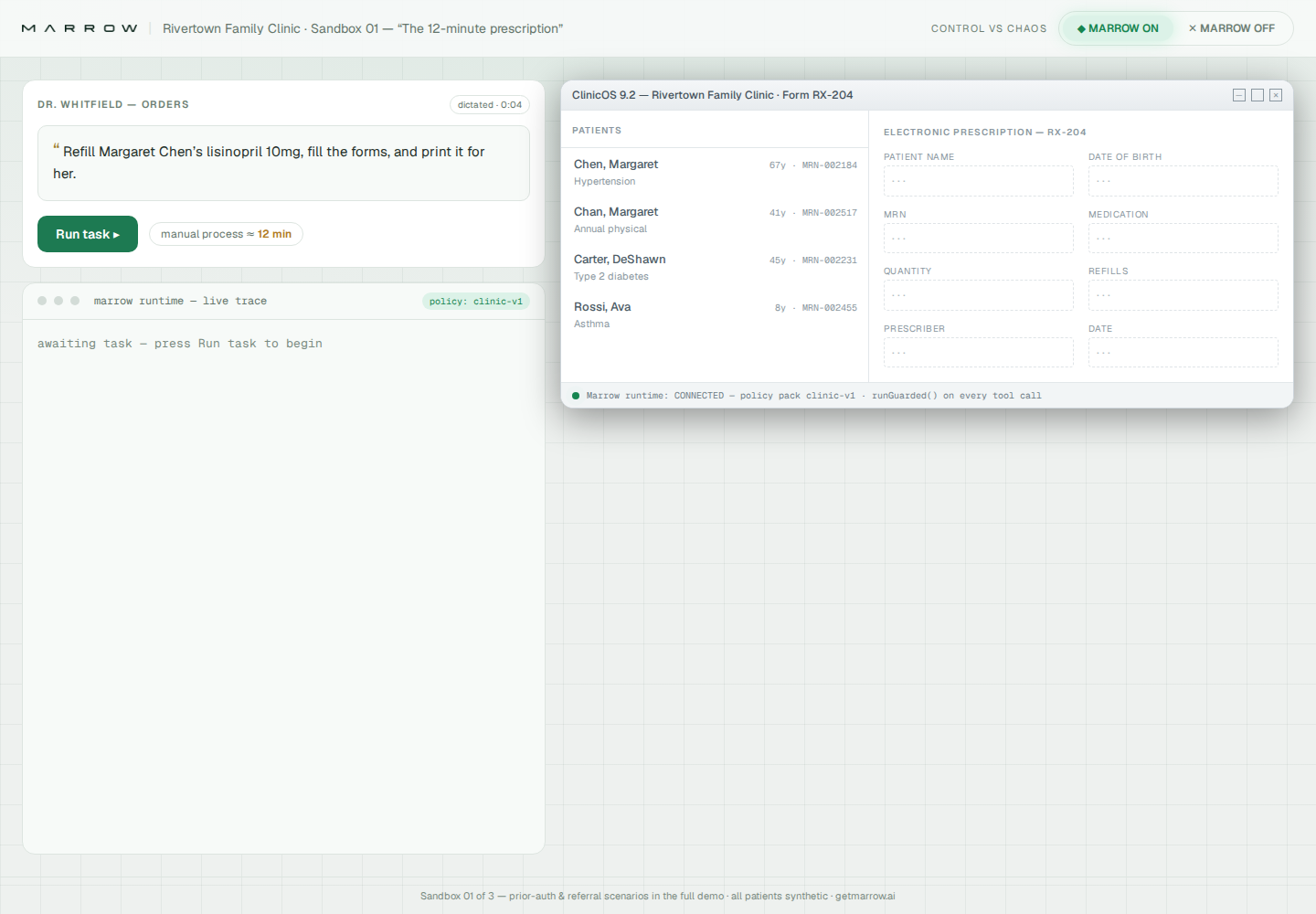 Preview of the interactive Marrow clinic workflow demo